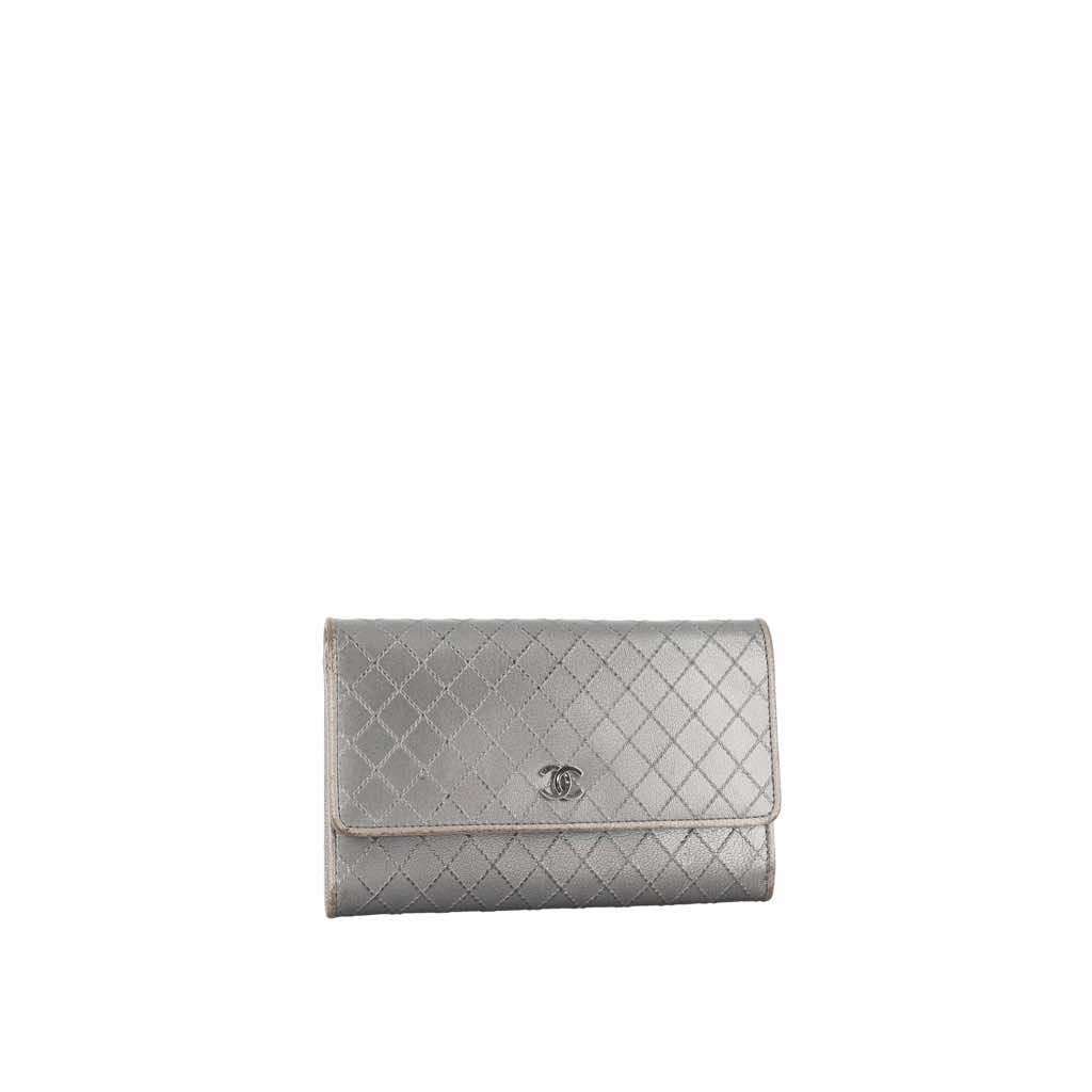 Chanel Silver-gray leather wallet Grey Leather Very good condition - Back View