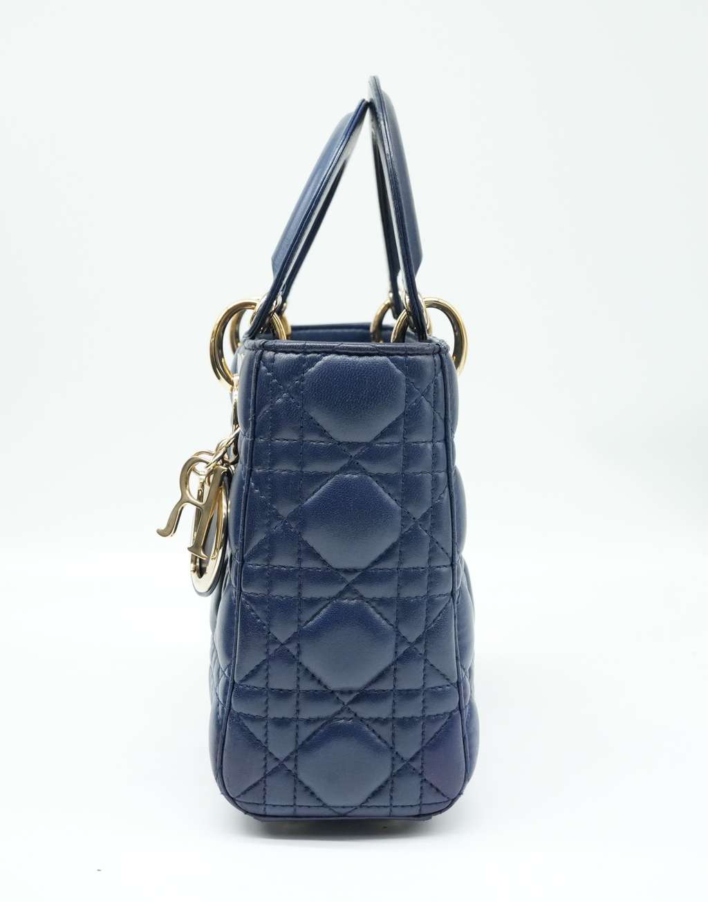 Christian Dior Navy Blue Color Small Lady Dior Lambskin Leather Satchel Bag Blue Good condition - Back View
