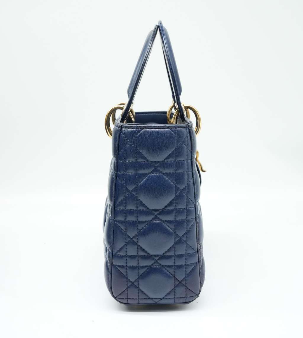 Christian Dior Navy Blue Color Small Lady Dior Lambskin Leather Satchel Bag Blue Good condition - Model View