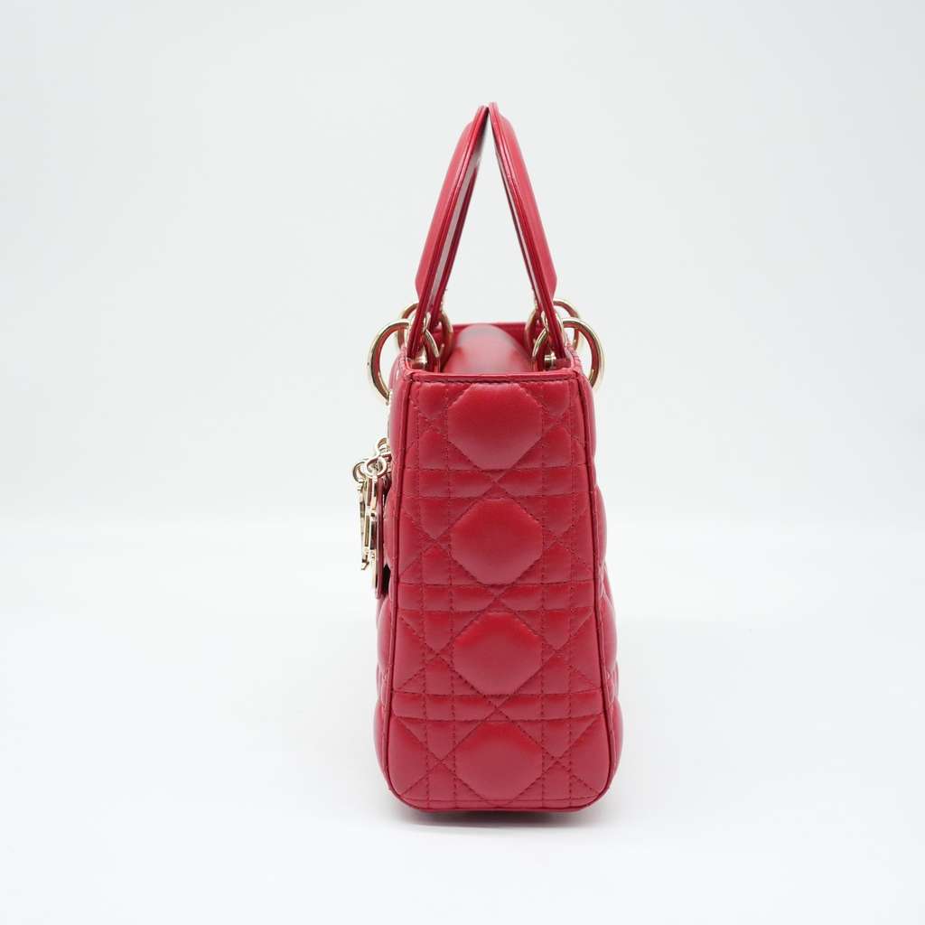 Christian Dior Christian Dior Red Color Small Lady Dior Lambskin Leather Satchel Bag Red Very good - Back View