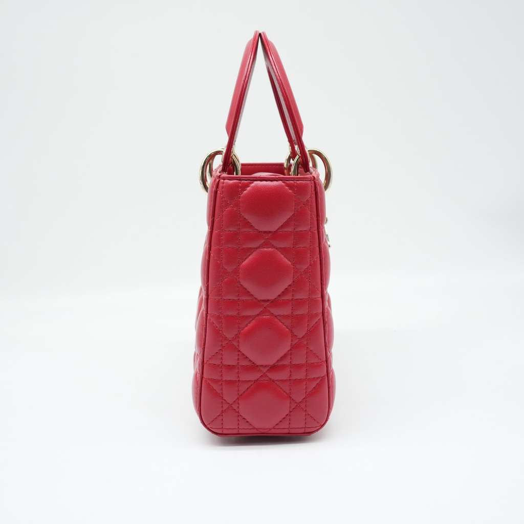 Christian Dior Christian Dior Red Color Small Lady Dior Lambskin Leather Satchel Bag Red Very good - Model View