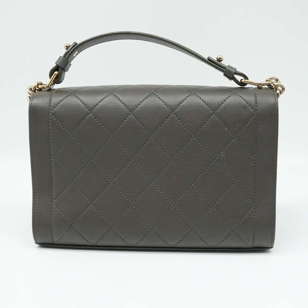 Chanel Grained Calfskin Quilted Medium Label Click Flap Bag Khaki Khaki Good - Inside View