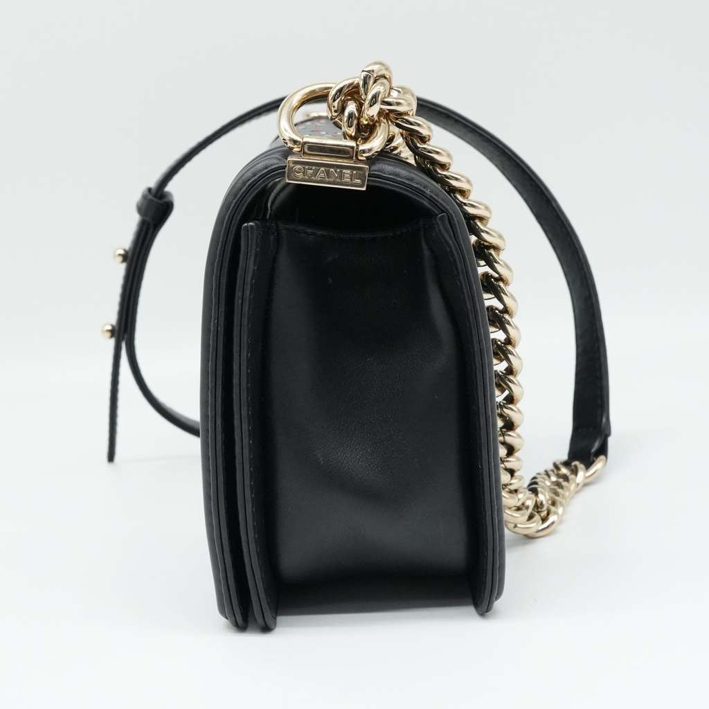 Chanel Boy Bag Black Medium tricolor Black Leather Fair - Inside View
