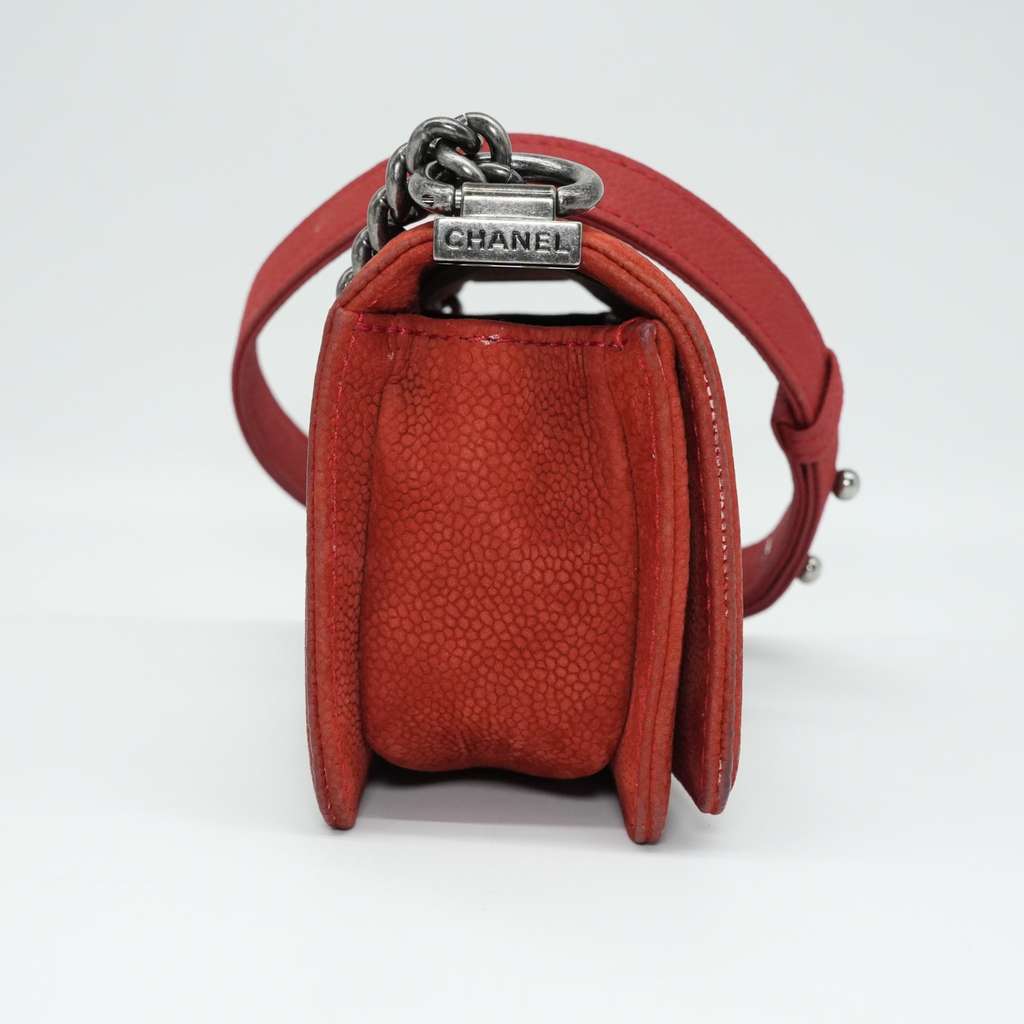 Chanel Red Le Boy Mini Canvas Shoulder Bag Red Canvas Fair - Model View