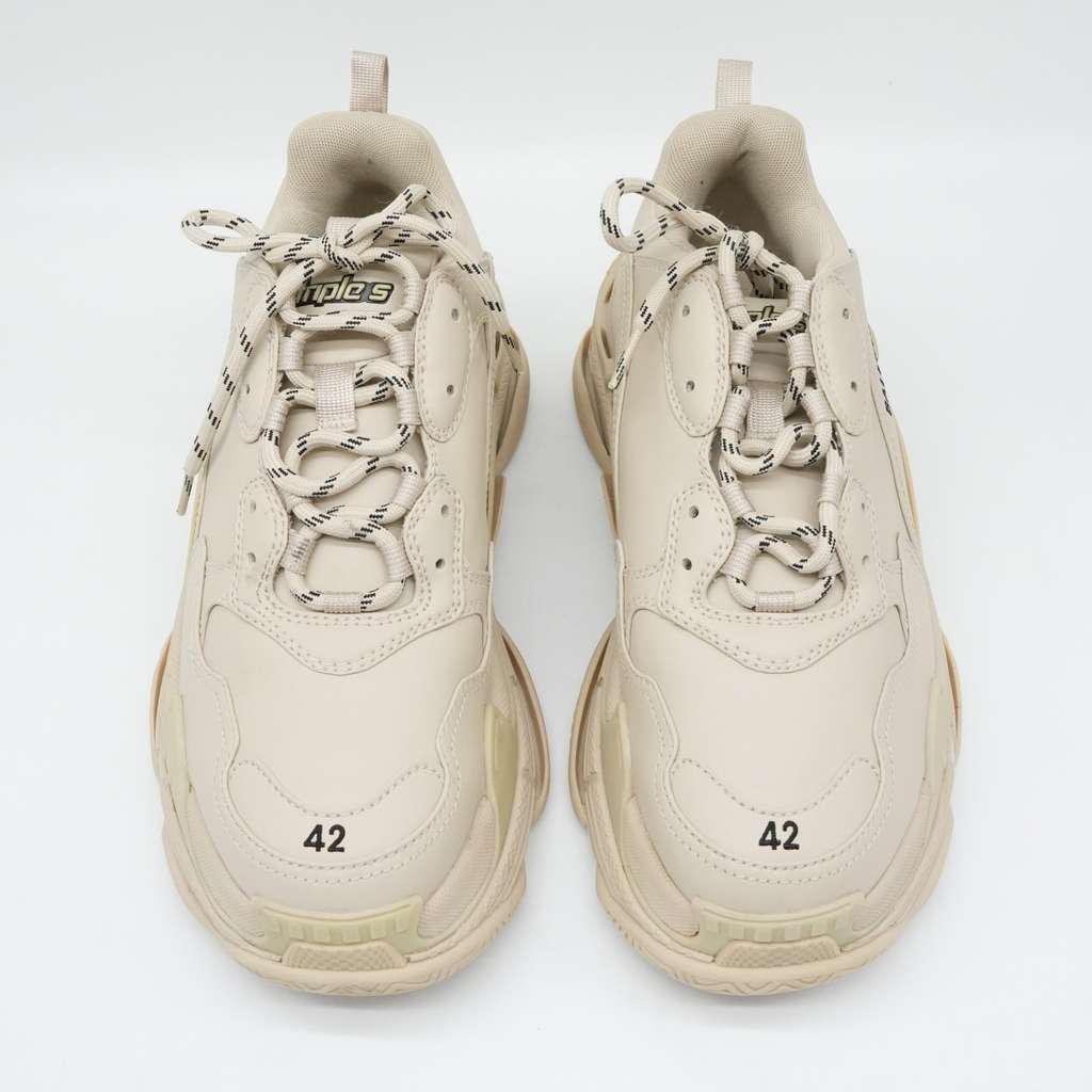 Balenciaga Cream Faux Leather Triple S Sneakers Size 42 Beige Good - Back View