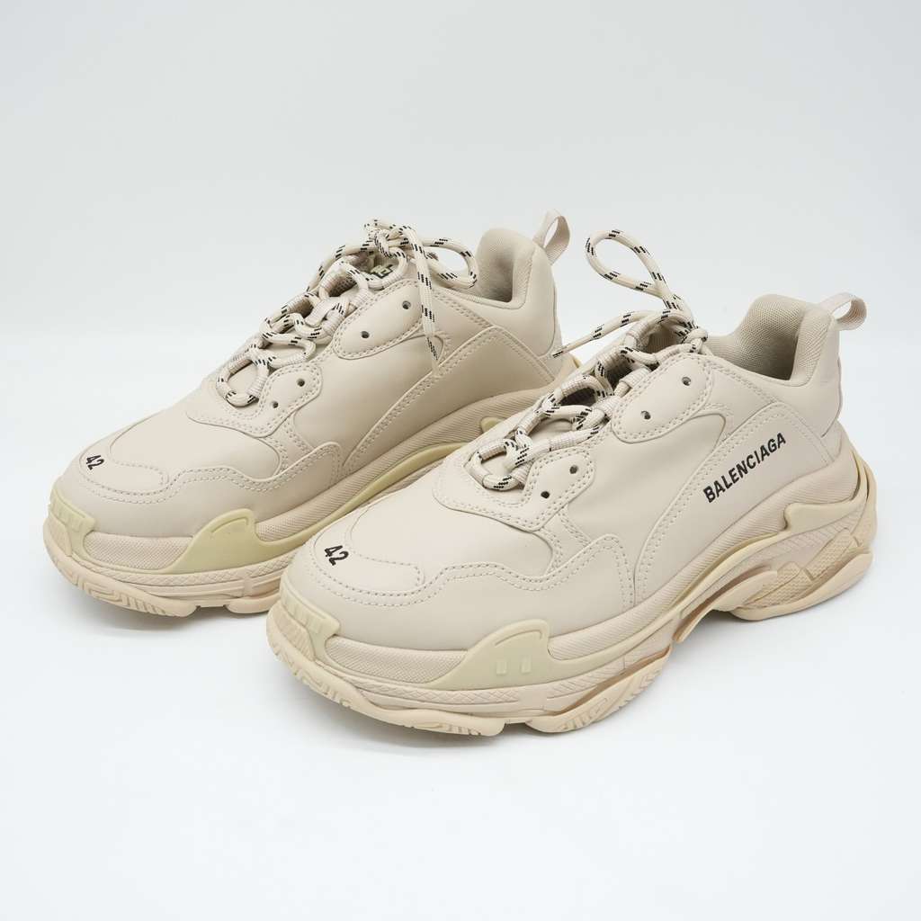 Balenciaga Cream Faux Leather Triple S Sneakers Size 42 Beige Good - Inside View