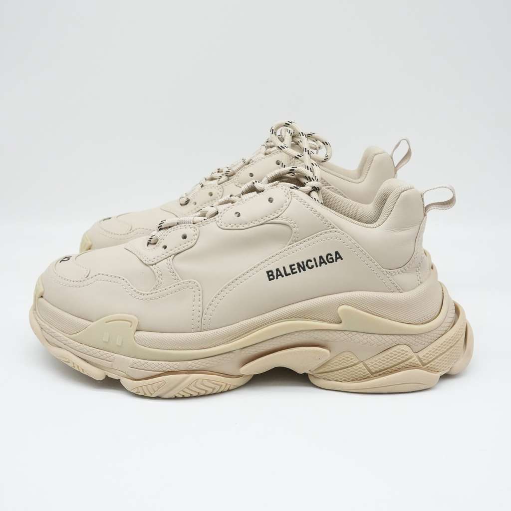 Balenciaga Cream Faux Leather Triple S Sneakers Size 42 Beige Good - Model View