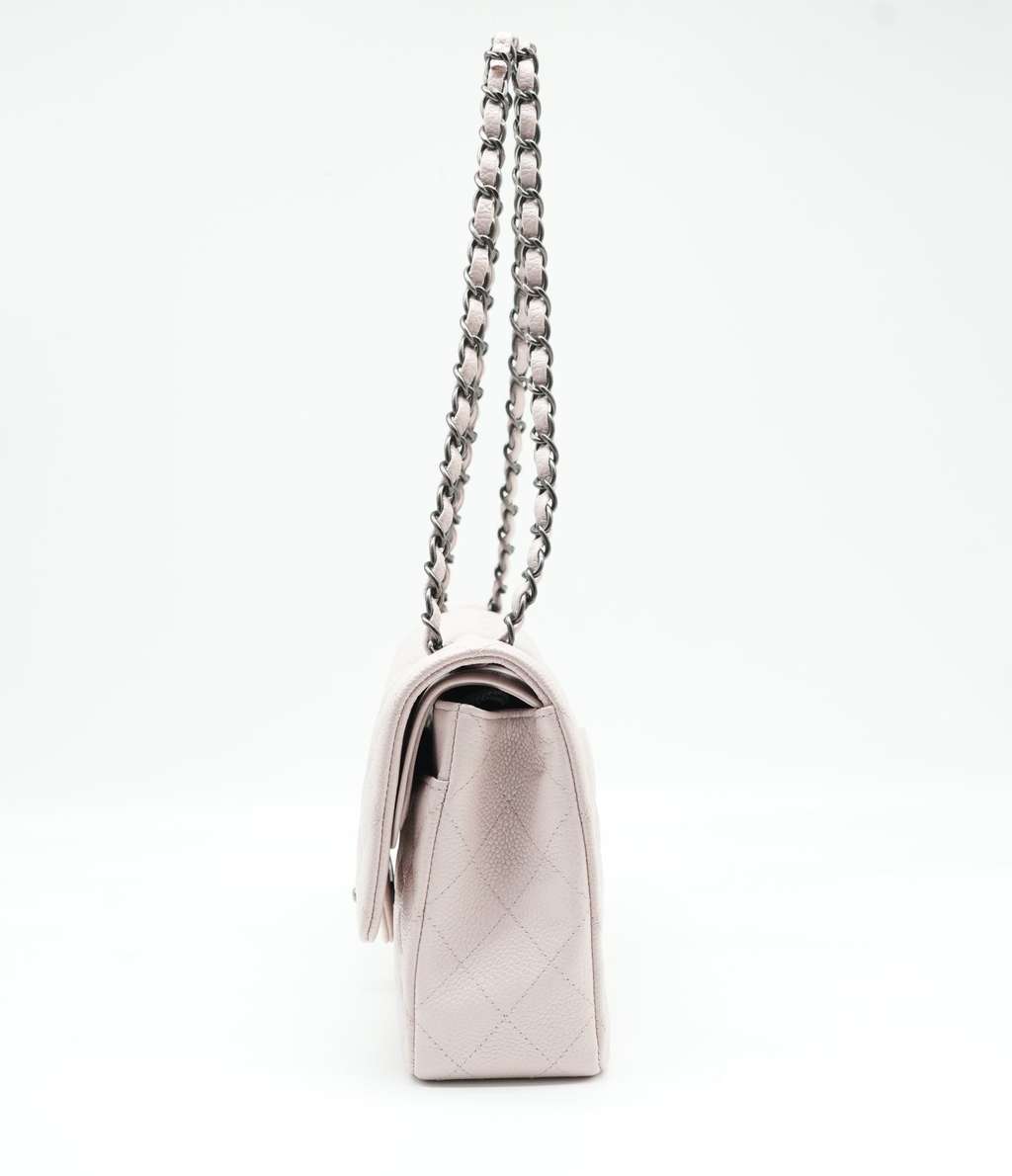 Chanel Classic Medium Flap Nude Caviar Leather Bag with Ruthenium Hardware Size 25 Beige Leather Good condition - Back View