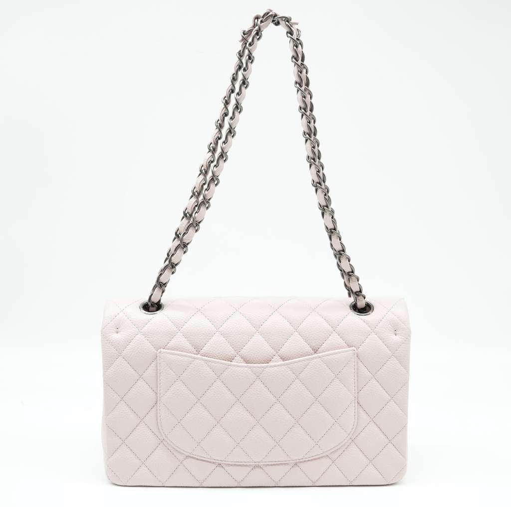 Chanel Classic Medium Flap Nude Caviar Leather Bag with Ruthenium Hardware Size 25 Beige Leather Good condition - Inside View