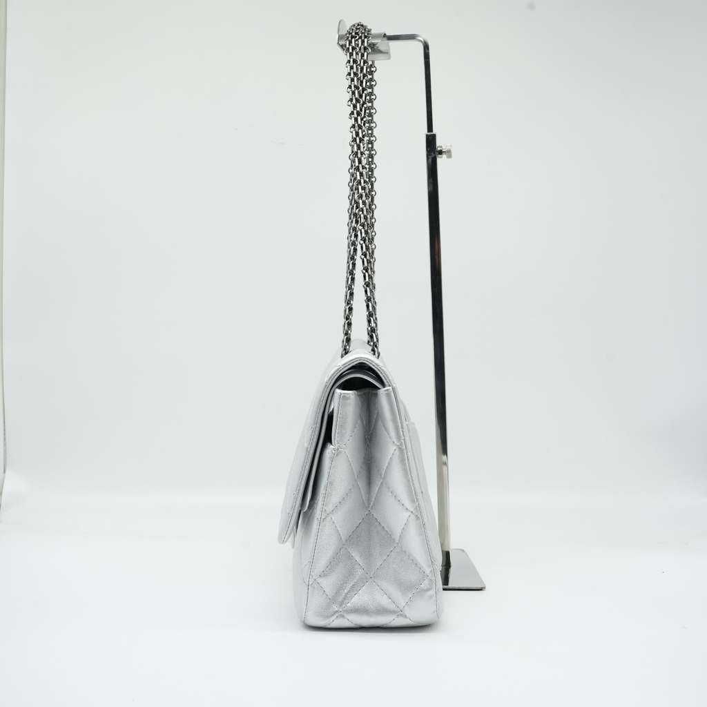 Chanel 30 2.55 Palladium HW Silver Bag 19288481 Silver Leather Good - Back View