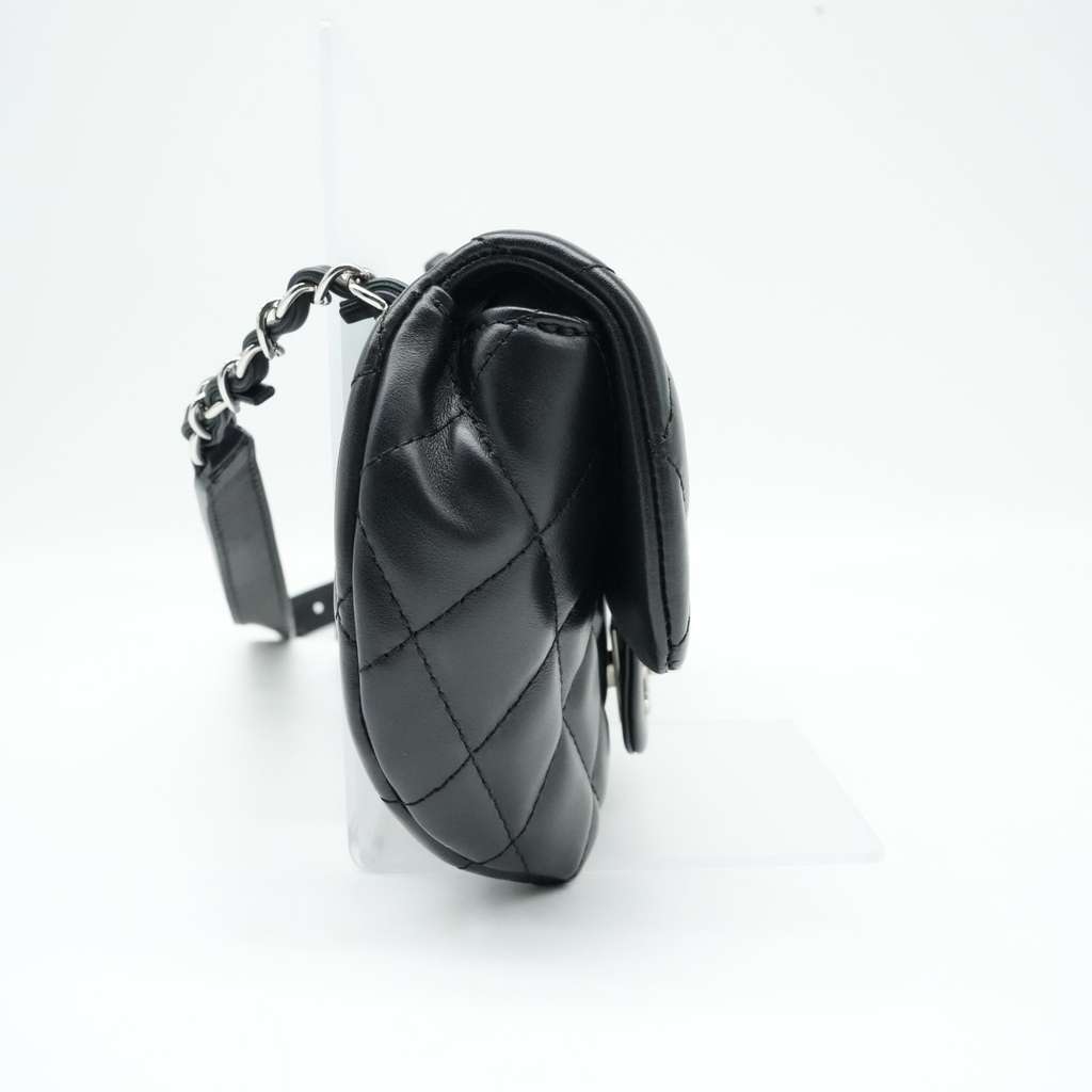 Chanel CC Uniform Flap Belt Bag Calfskin Quilted Black Black Leather Good - Back View