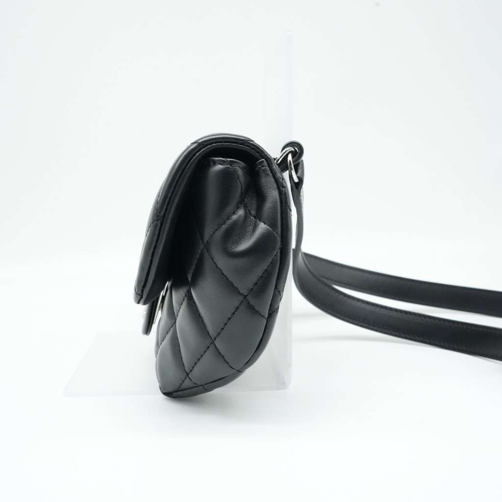 Chanel CC Uniform Flap Belt Bag Calfskin Quilted Black Black Leather Good - Model View