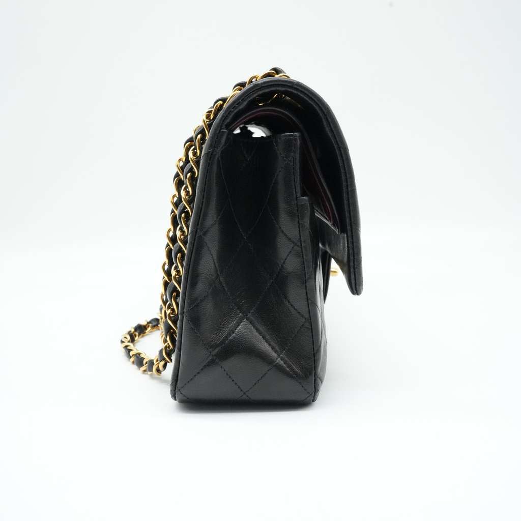 Chanel Classic Double Flap Medium 25 in Black Lambskin Leather and Gold Hardware Black Leather Good - Model View