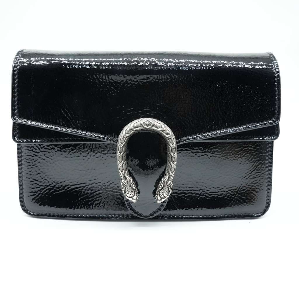 Gucci Super Mini Dionysus Bag in Patent Leather Black Black Fair - Inside View
