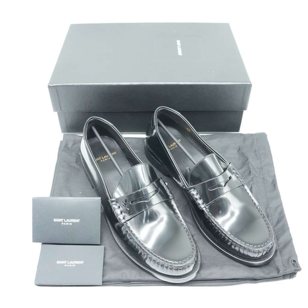 Saint Laurent Penny Loafers Black Leather Size 39.5 Black Leather Good - Front View
