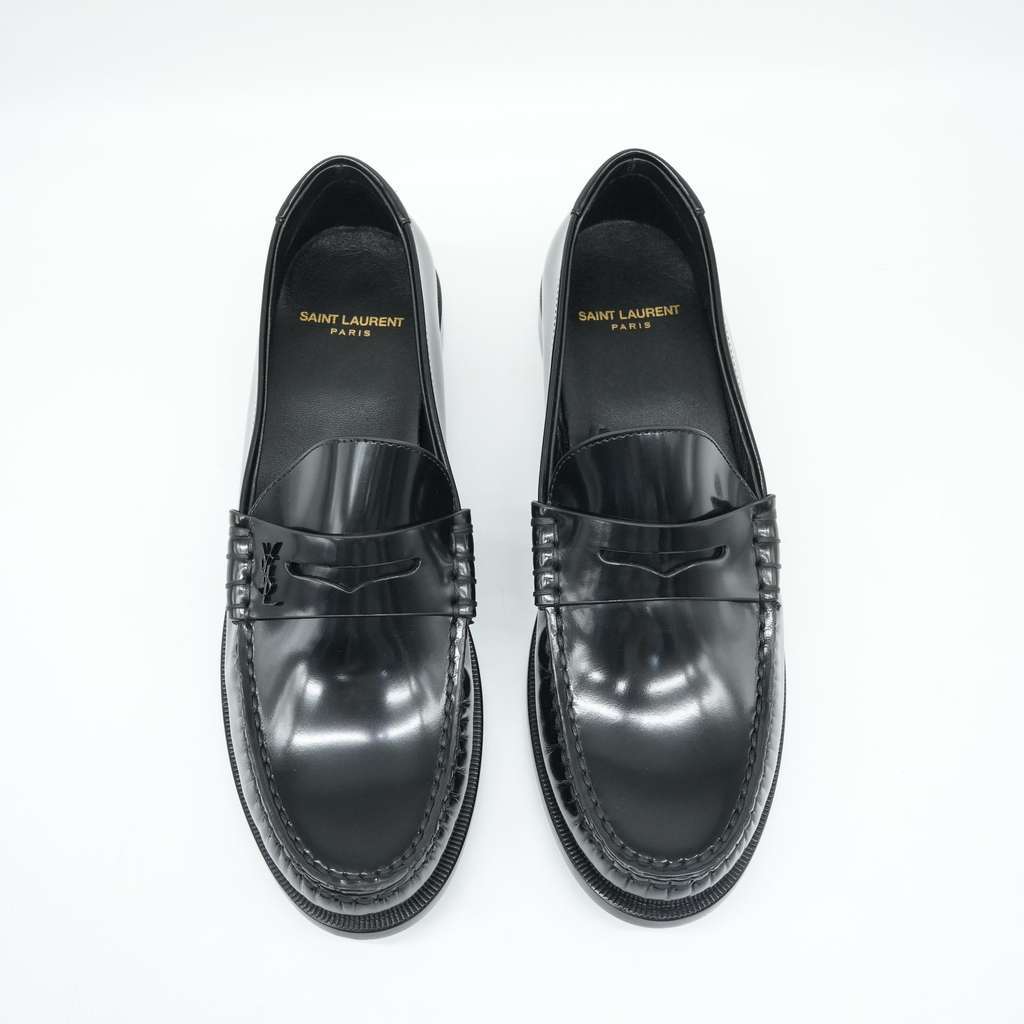 Saint Laurent Penny Loafers Black Leather Size 39.5 Black Leather Good - Model View