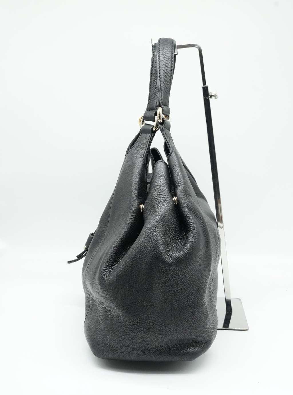 Gucci Black Pebbled Calfskin Leather Greenwich Medium Shoulder Bag Black Fair - Back View