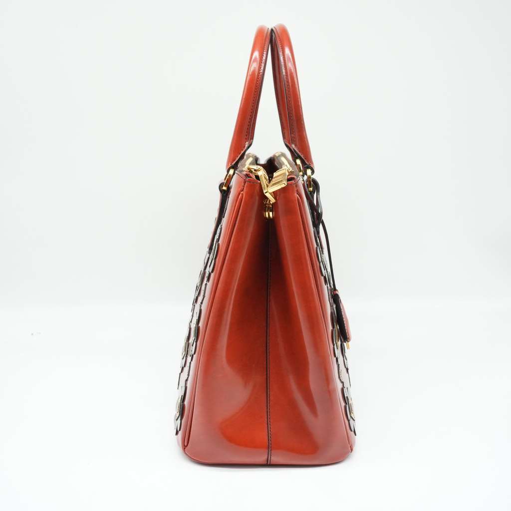 Prada Galleria Saffiano Vernic Pattent Leather Bag Orange Fair - Back View