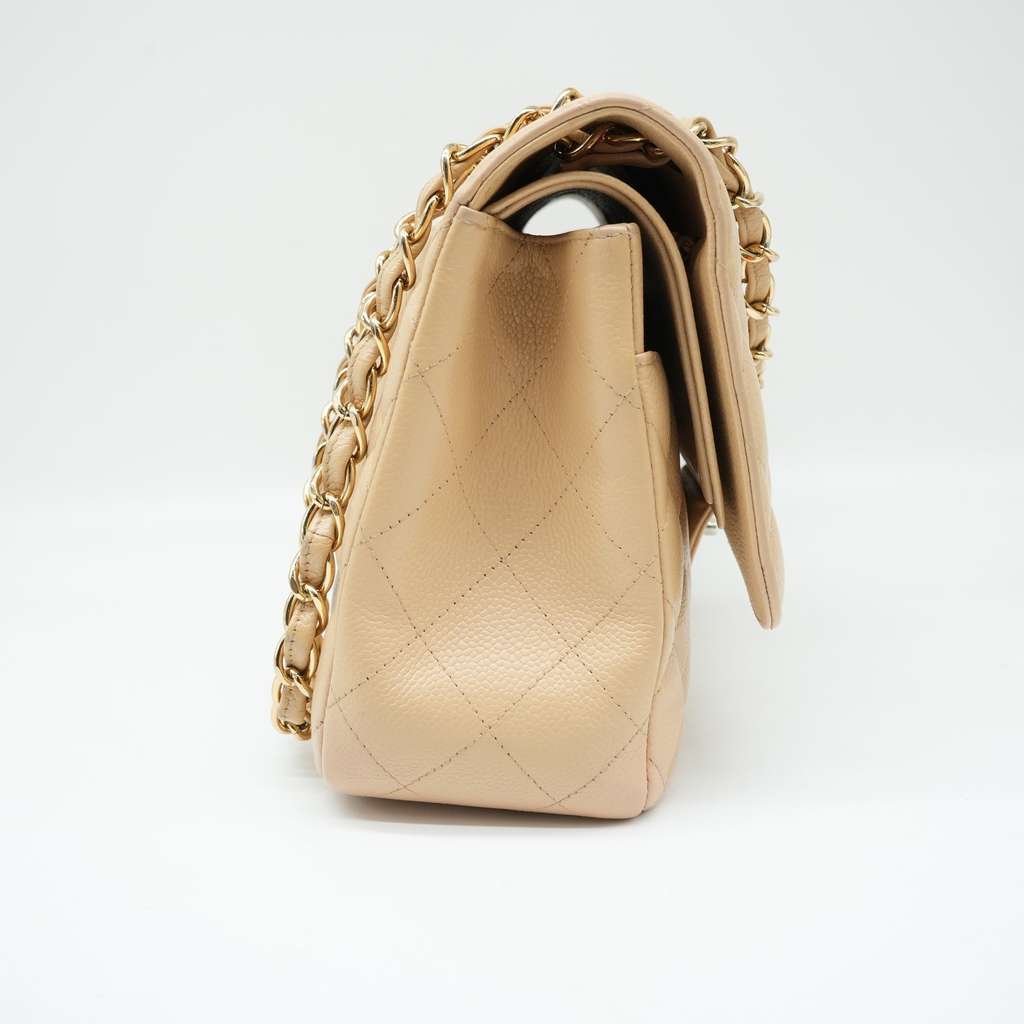Chanel Classic Jumbo Caviar Leather Beige Gold Hardware Beige Good - Inside View