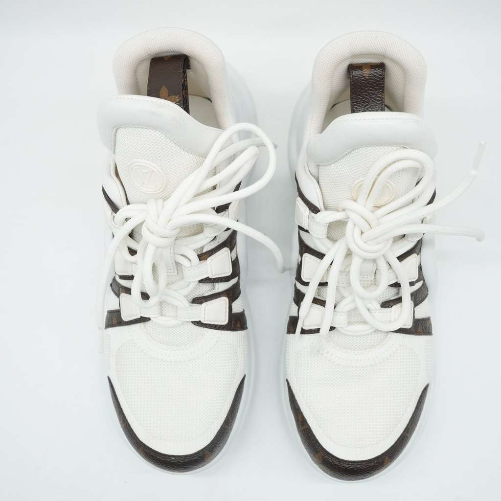 Louis Vuitton Lv Archlight Sneakers White/Brown Monogram Canvas Mesh & Leather Size 38 White Canvas Fair condition - Back View