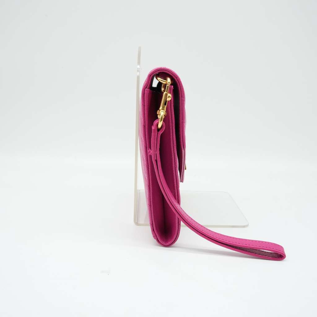 Saint Laurent Grain De Poudre Matelasse Chevron Monogram Envelope Clutch Fuxia Couture Pink Good - Back View