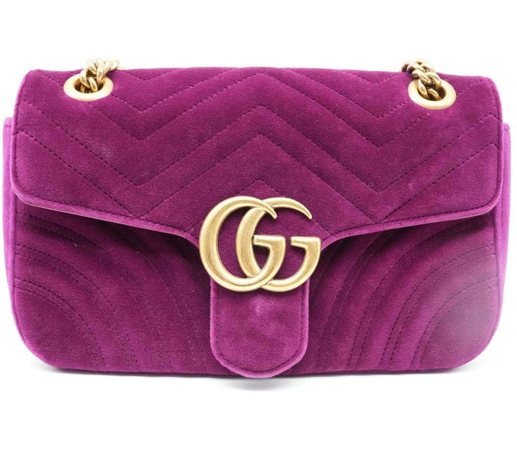 Gucci GG Marmont Shoulder Bag Matelasse Velvet Purple Velvet Fair - Inside View