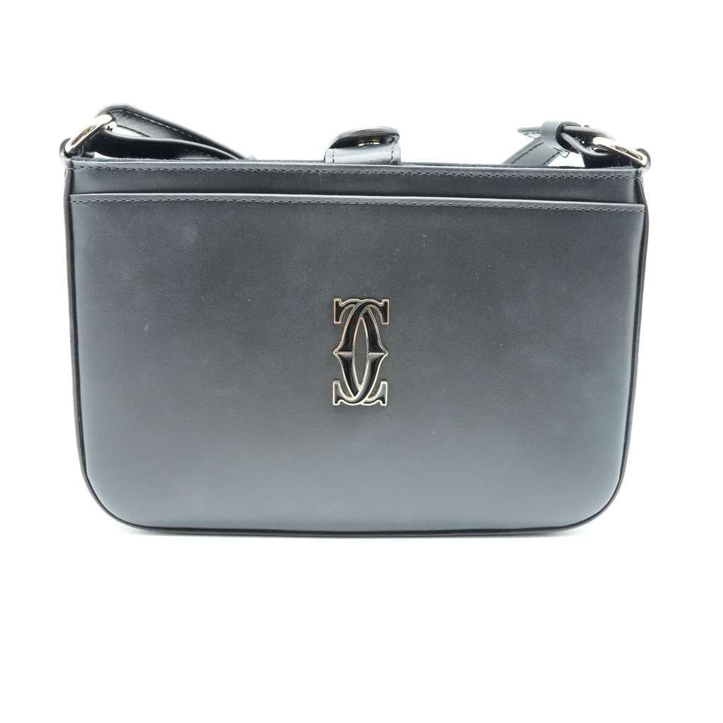 Cartier C de Cartier Mini Shoulder Bag In Black Calfskin Black Leather Good - Back View