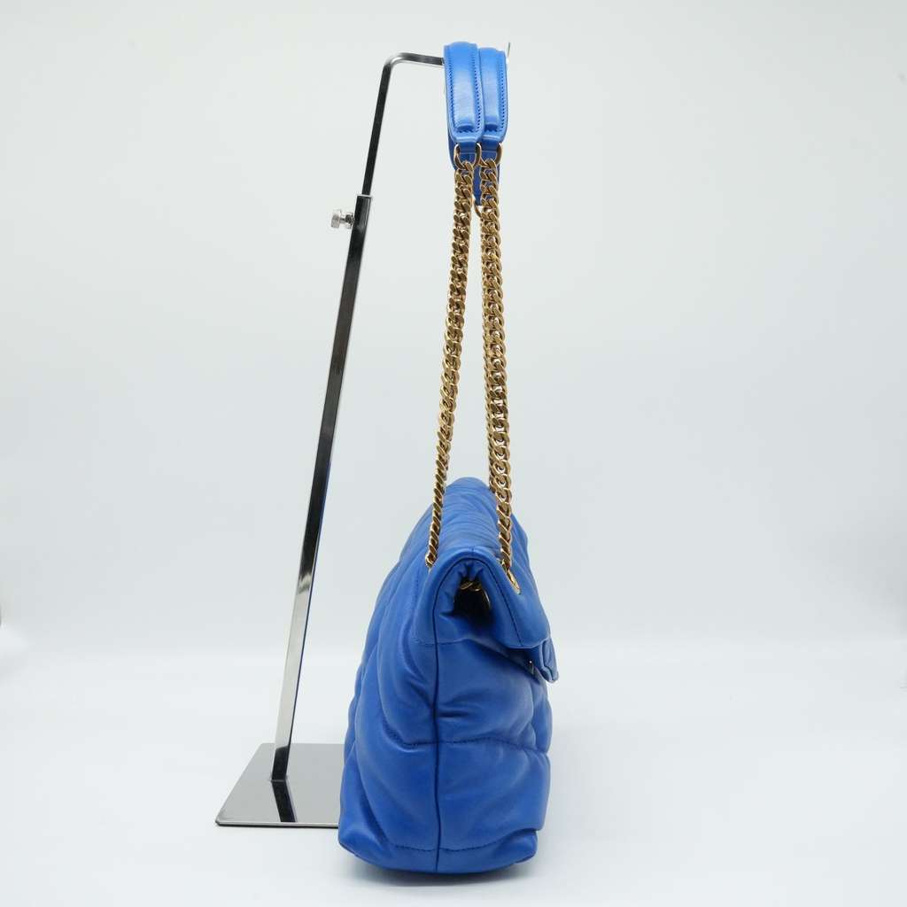 Saint Laurent Loulou Blue Quilted Leather Small Shoulder Bag Blue Leather Good - Back View