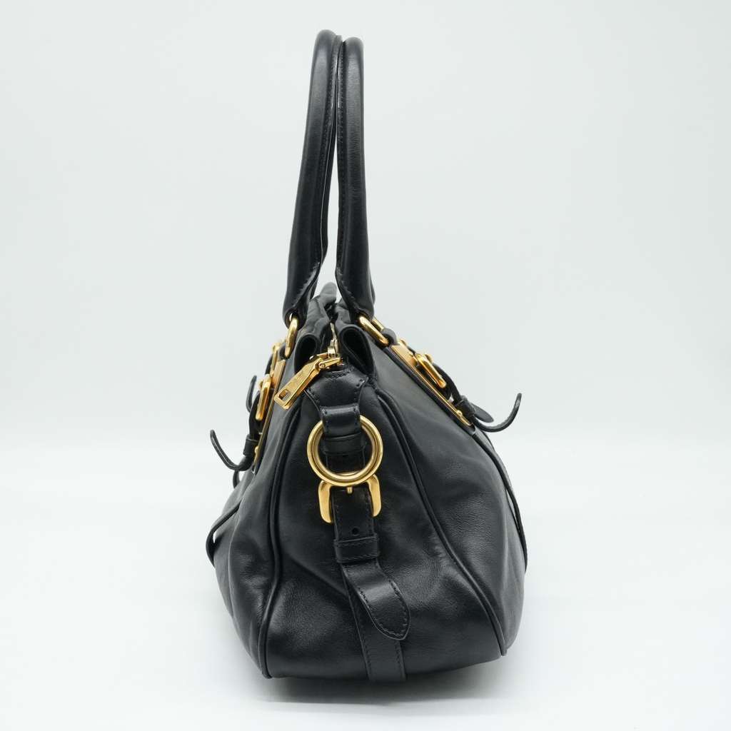 Prada Bauletto Soft Calf Leather Satchel Black Fair - Back View