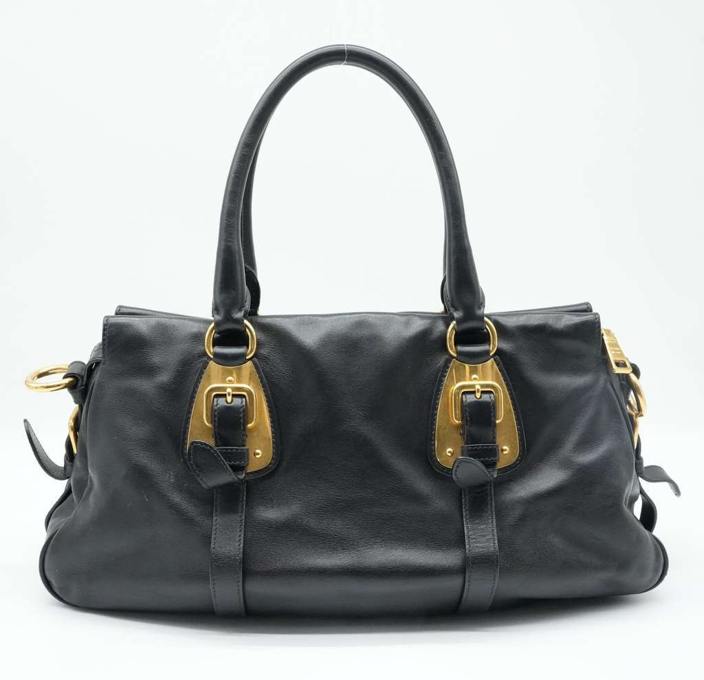 Prada Bauletto Soft Calf Leather Satchel Black Fair - Inside View