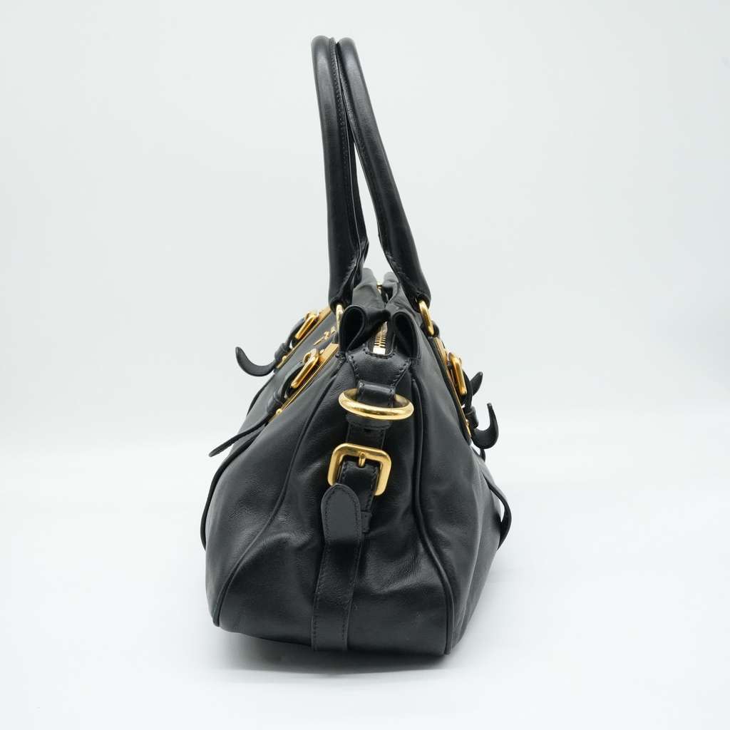 Prada Bauletto Soft Calf Leather Satchel Black Fair - Model View