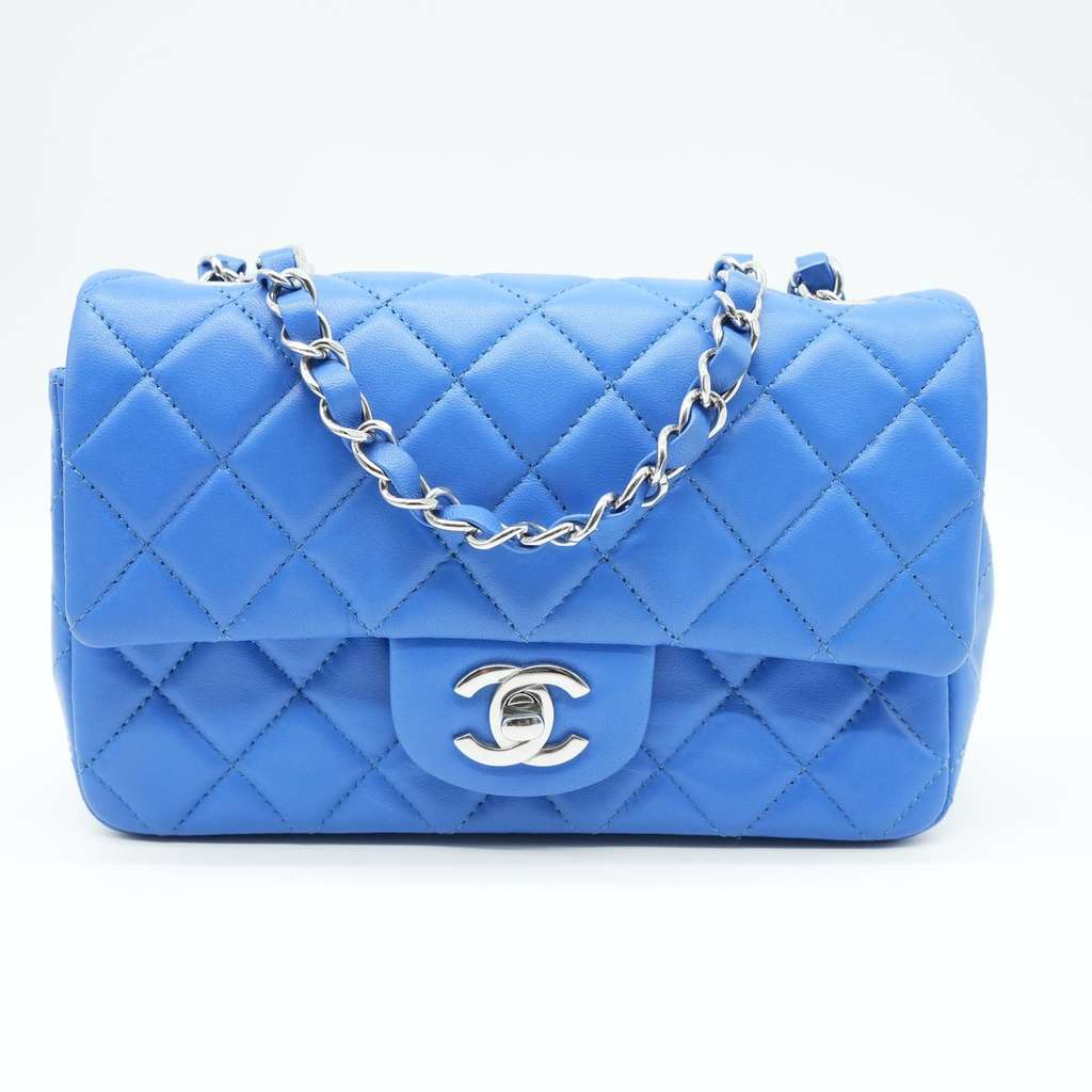 Chanel Mini Metalasse Classic Rectangular Flap Bag Blue Lambskin Bag Blue Very good - Back View