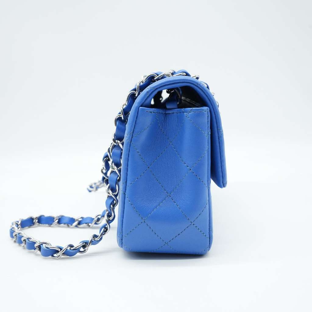 Chanel Mini Metalasse Classic Rectangular Flap Bag Blue Lambskin Bag Blue Very good - Inside View