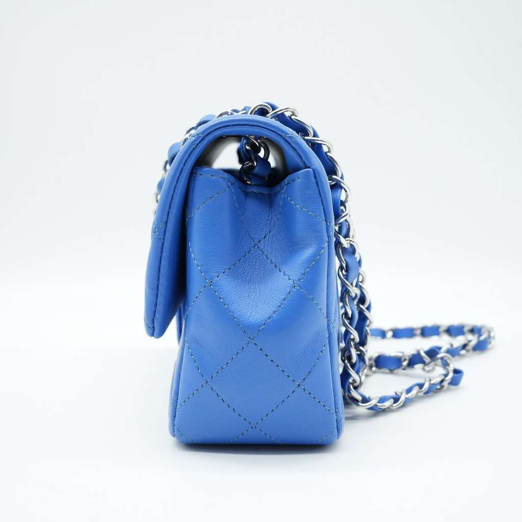 Chanel Mini Metalasse Classic Rectangular Flap Bag Blue Lambskin Bag Blue Very good - Box View