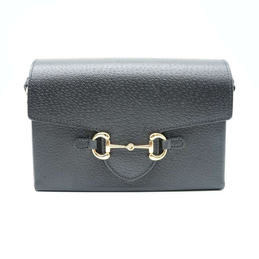 Gucci Horsebit 1995 Flap Shoulder Bag Black Black Leather Good - Back View