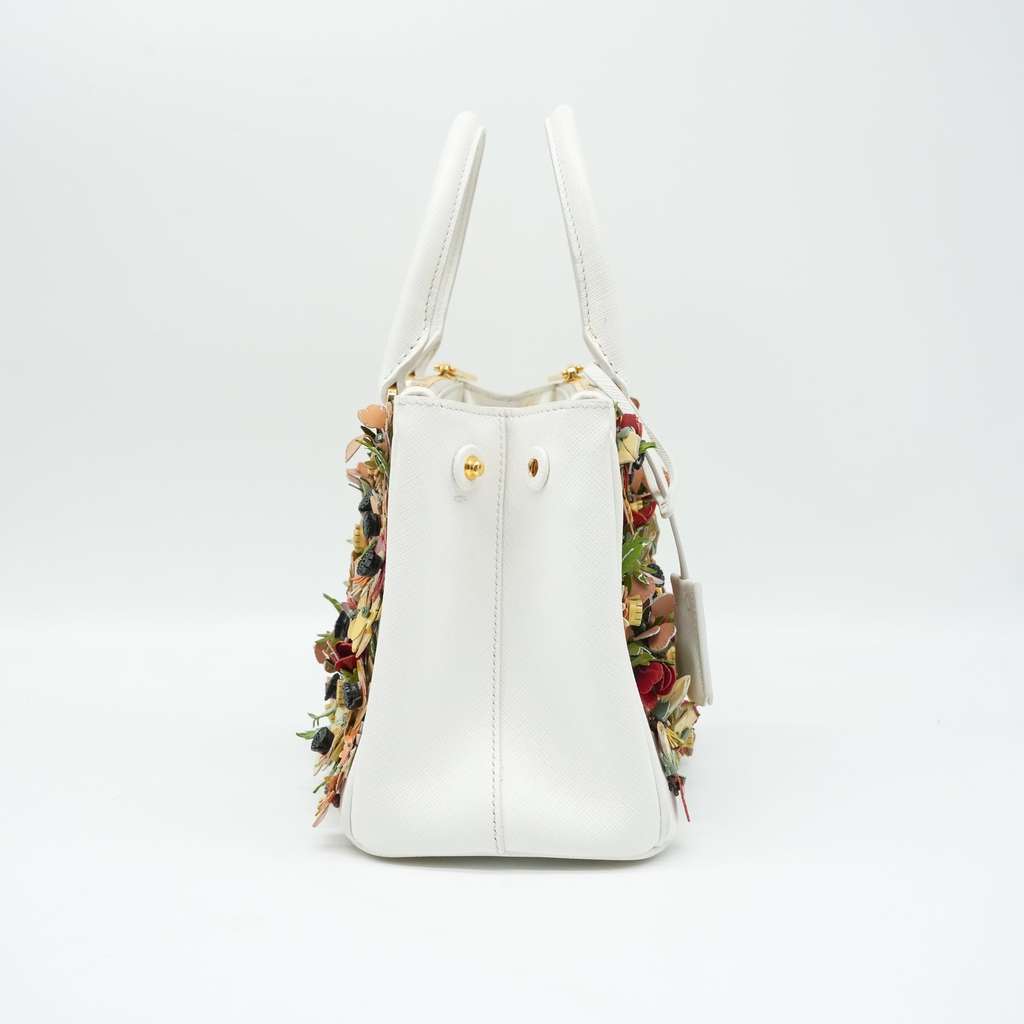 Prada White Saffiano Small Double-Zip Garden Galleria Tote White Fair condition - Back View