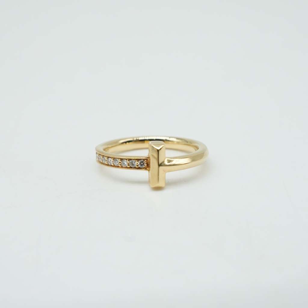 Tiffany & Co T1 NRW Ring 18K YG 4g With Diamond Size 5.25(US) Gold Good - Back View