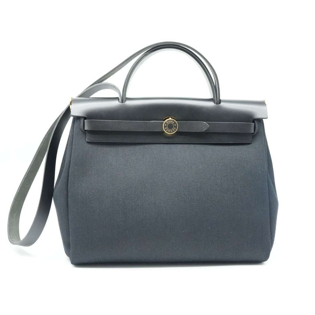 Hermès Herbag 31 Zip Bag Noir Canvas and Leather Stamp K(2025) Black Canvas Good - Front View