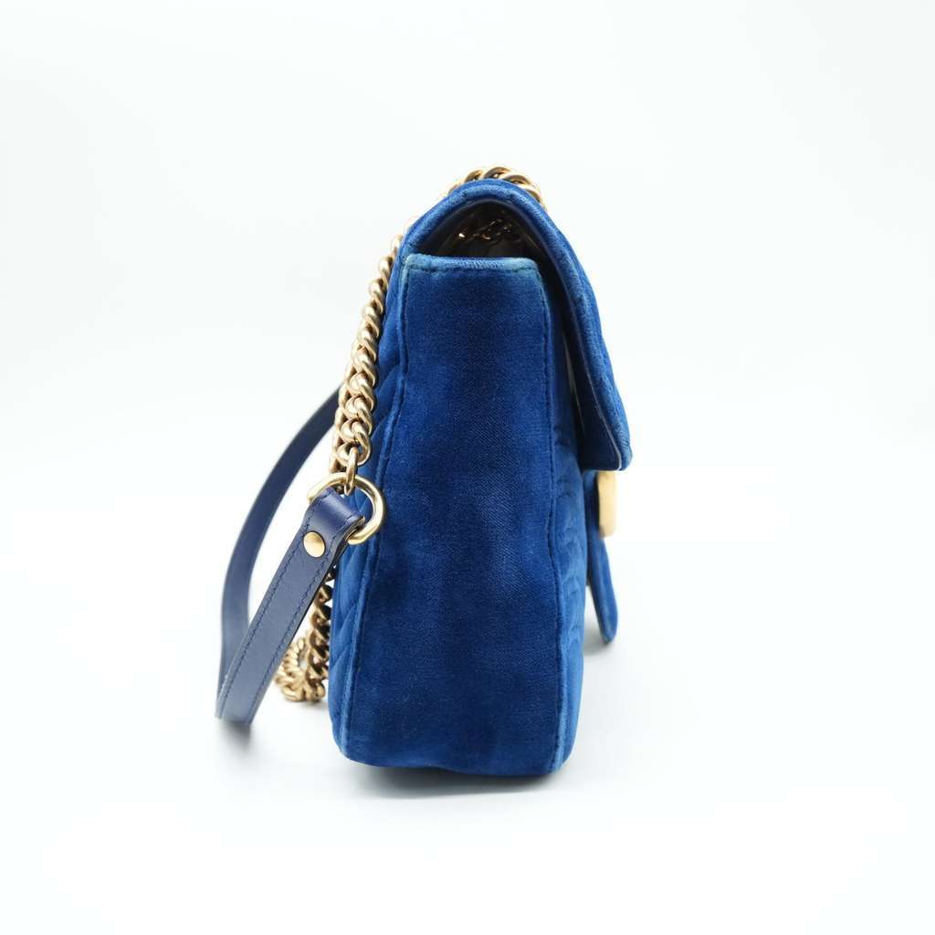Gucci GG Marmont Shoulder Bag Navy Blue Velvet Blue Velvet Fair - Inside View