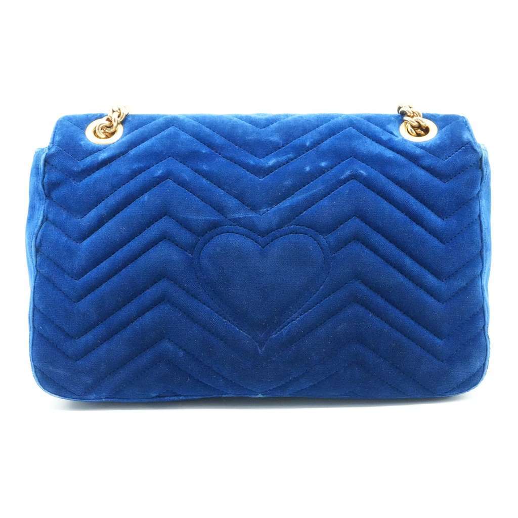 Gucci GG Marmont Shoulder Bag Navy Blue Velvet Blue Velvet Fair - Model View