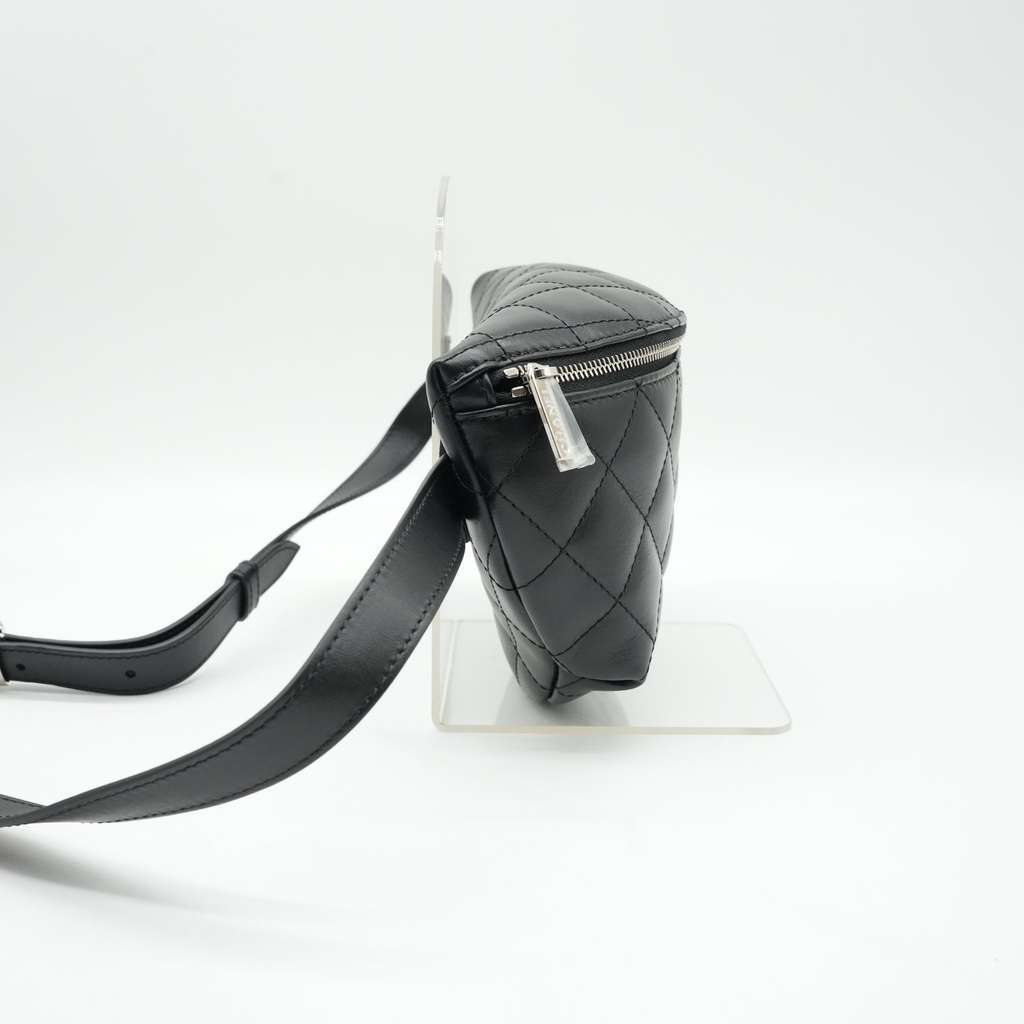 Chanel Uniform Black Quilted Waist Belt Bag Black Leather Good - Back View