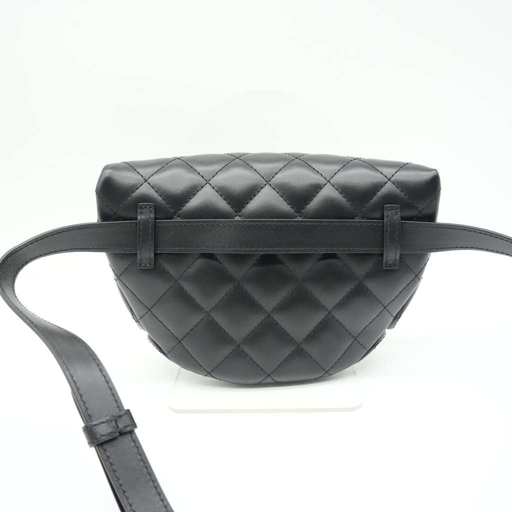 Chanel Uniform Black Quilted Waist Belt Bag Black Leather Good - Inside View