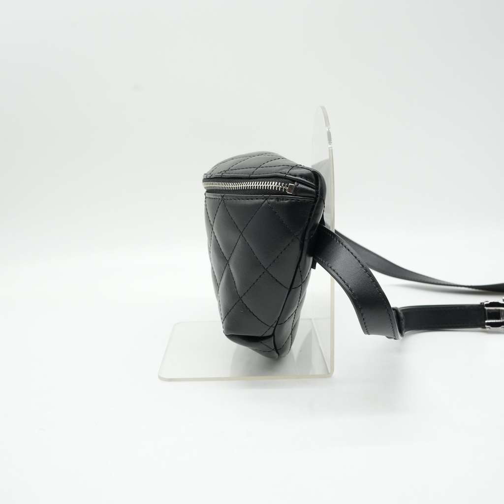Chanel Uniform Black Quilted Waist Belt Bag Black Leather Good - Model View