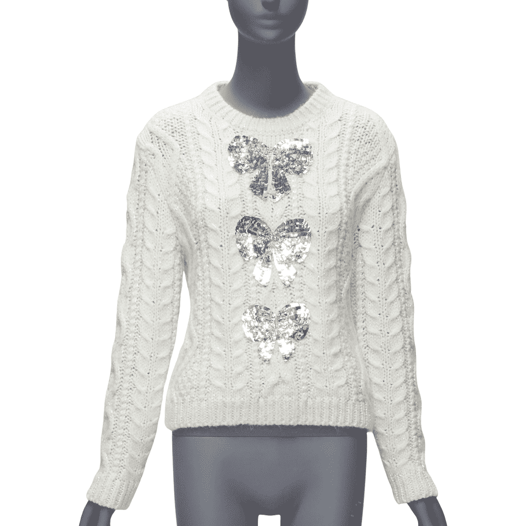 Valentino Garavani Sequins Bow Sweater White Polyester Never worn - Front View