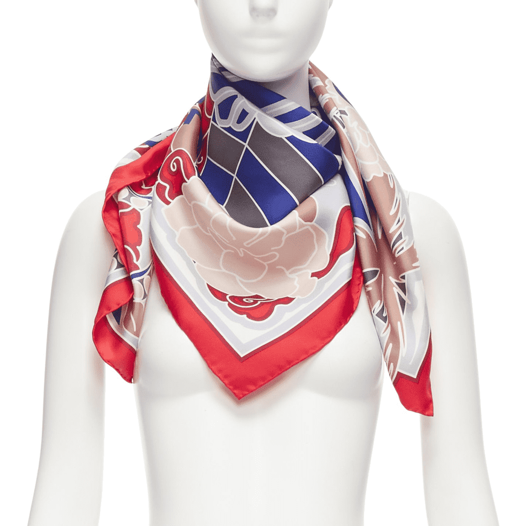 Chanel Lion Palm Scarf Red Silk Never worn - Front View