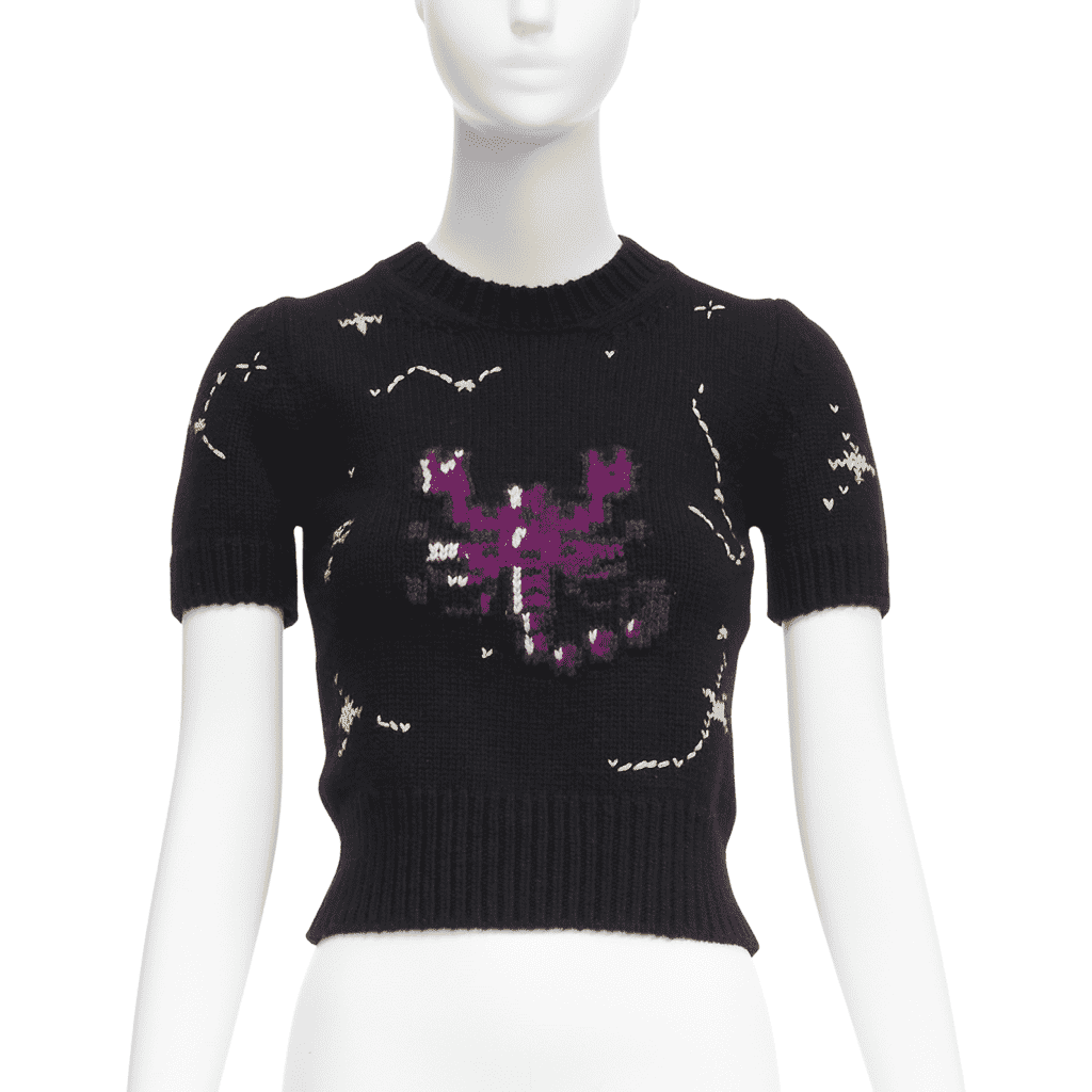 Christian Dior Zodiac Cropped Sweater Black Wool Never worn - Front View