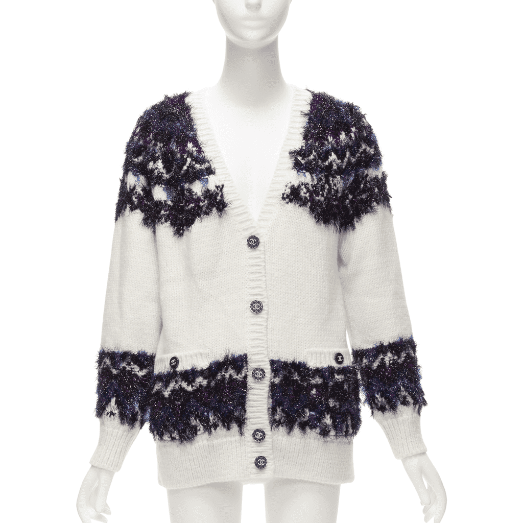 Chanel Fluffy CC Cardigan Beige Polyamide Never worn - Front View