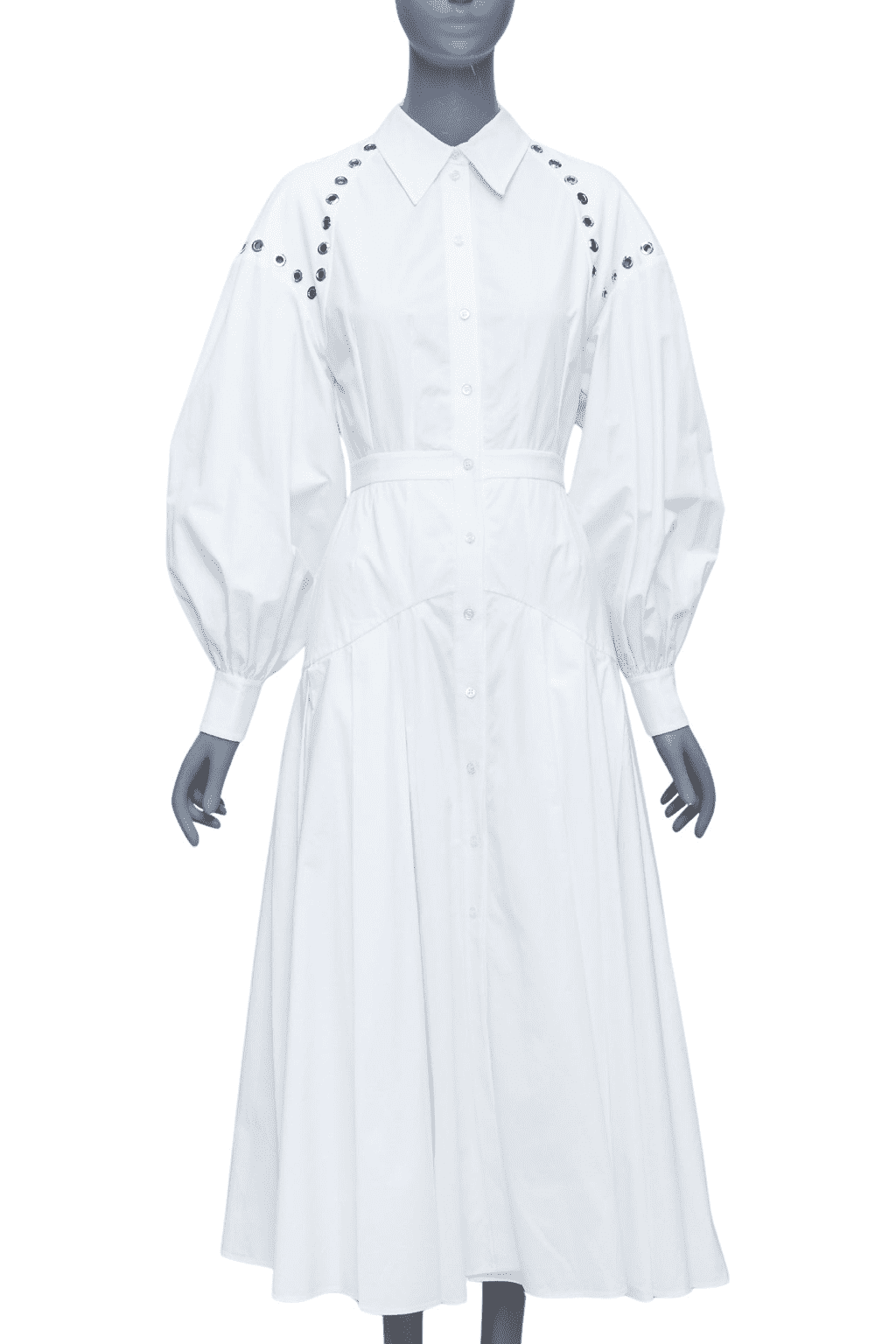 Alexander McQueen Grommet Midi Dress White Cotton Good - Front View