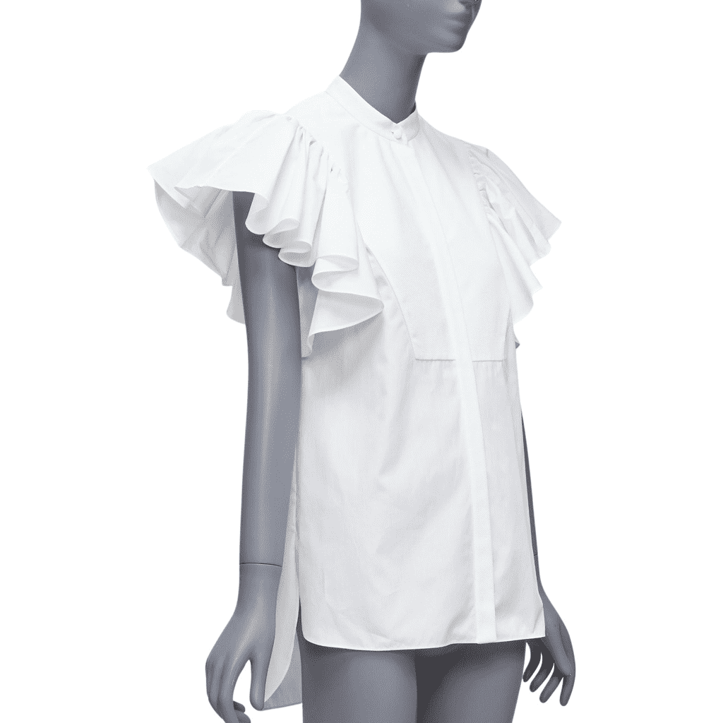 Alexander McQueen Frill Mandarin Shirt White Cotton Very good - Front View