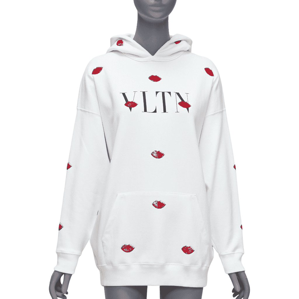 Valentino Garavani Sequin Lips Hoodie White Cotton Never worn - Front View